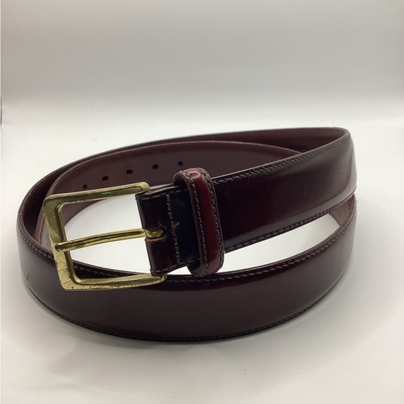 Other - Smooth Reddish Brown Leather Belt with Gold Brass Buckle